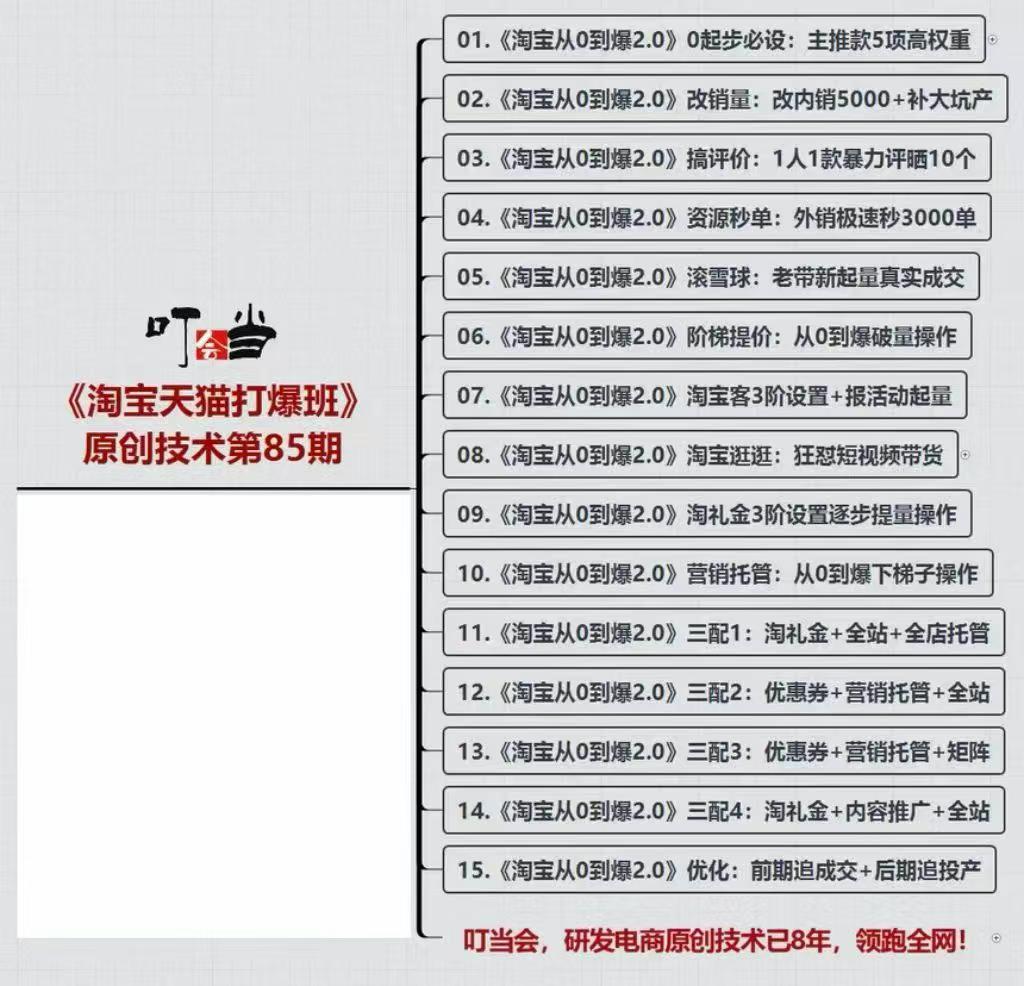 淘系打爆班《从0到爆2.0》，叮当会淘系第85期原创高阶技术-亿创资源项目网