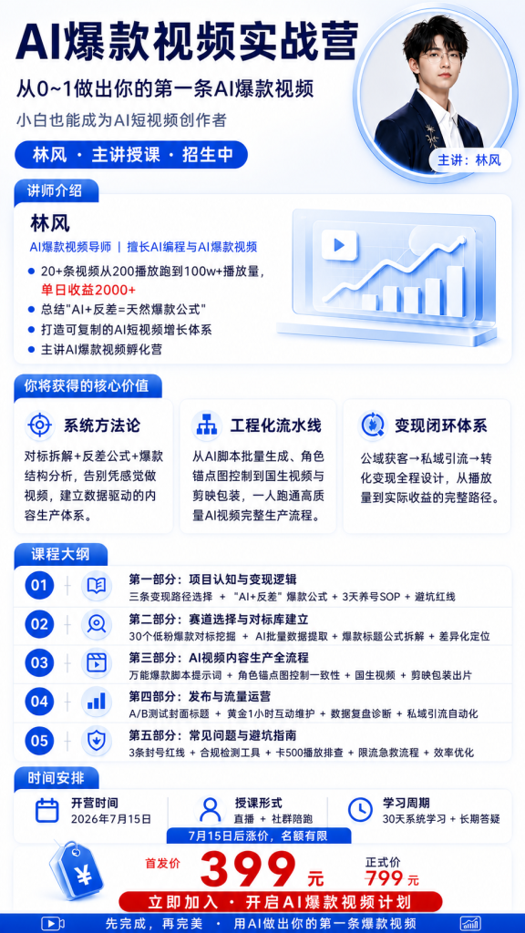 AI爆款视频实战营+一人ai工作台搭建课+个人IP+私域变现俱乐部-亿创资源项目网